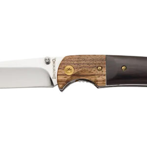 Browning 3220231 Buckmark Hunter EDC 3" Folding Drop Point, Plain Mirror Polished 8Cr14MoV SS Blade, Black/Natural Finger Grooved w/Brass Accents Hardwood Handle, Includes Pocket Clip