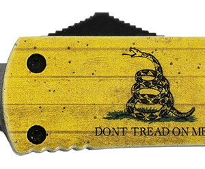 Templar Knife MDTOM331 Gen II Don't Tread On Me Slim 3.50" OTF Drop Point Plain Black Oxide Stonewashed 440C SS Blade, 5.05" Yellow w/Flag & "Don't Tread On Me" Aluminum Handle, Glass Breaker