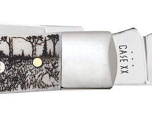 Case 81223 Sportsman Trapper 3.24" Clip/3.27"Spey Folding Plain Mirror Polished Tru-Sharp SS Blade, Bear Wildlife Engraving Natural Bone Handle