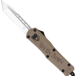 CobraTec Knives SWTPFS3TNS FS-3 We The People Small 2.75" OTF Tanto Plain Aluminum Cerakoted D2 Steel Blade, Tan "We The People" Aluminum Handle