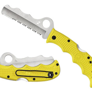 Spyderco C79PSYL Assist Salt Lightweight 3.68" Folding Part Serrated H2 Steel Blade/Yellow Bi-Directional Texturing FRN Handle Includes Glass Breaker/Pocket Clip