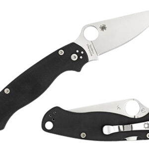 Spyderco C81GPLE2 Para Military 2  3.42" Folding Plain Satin CPM S45VN SS Blade Black Textured G10 Handle Left Hand Includes Pocket Clip