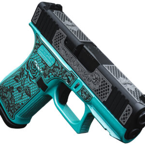 Glock UX4350204FRNGLTB G43X  Slim Sub-Compact Frame 9mm 10+1 3.41" Black GMB Barrel Black w/White Scroll Cerakote Serrated Steel Slide, Tiffany Blue Lace w/Rose Cerakote Polymer Frame & Grip