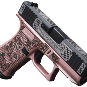 Glock UX4350204FRNGLRG G43X  Slim Sub-Compact Frame 9mm 10+1 3.41" Black GMB Barrel Black w/White Scroll Cerakote, Serrated Steel Slide Rose Gold Lace w/Rose Cerakote Polymer Frame & Grip