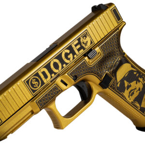 Glock PA455S204NDGE G45 Gen5 9mm Luger 17+1 4.02" Black GMB Barrel, Glamour Glock Gold Cerakote Serrated Steel Slide w/D.O.G.E., Glamour Glock Gold Cerakote Polymer Frame w/Trump & Elon