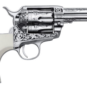 Cimarron PP346HUCKENG Huckleberry  45 Colt (LC) 6 Shot, 3.50" Nickel Engraved Barrel, Cylinder & Frame, Poly-Ivory w/"Huckleberry" Engraved On The Backstrap Grip