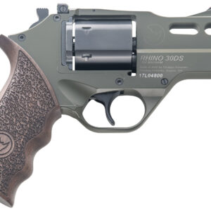 Chiappa Firearms 340285 Rhino 30DS  Small Frame 357 Mag 6 Shot 3" Green Cerakote Steel Vent Rib Barrel, Blued Steel Cylinder, Green Cerakote Aluminum Frame, Walnut Grip, Concealed Hammer
