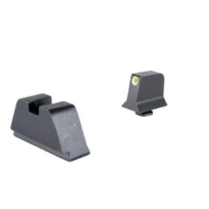 SUPPRESSOR / OPTIC HEIGHT SIGHTS - GLOCK STANDARD FRAME, FRONT YELLOW OUTLINE / GREEN TRITIUM, REAR METAL
