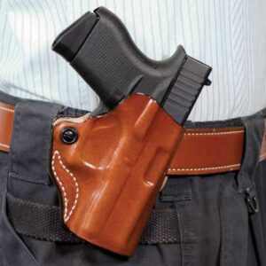 DESANTIS MINI SCABBARD HOLSTER - RH OWB LEATHER 1911 5" TAN