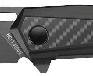 Real Avid AVRAV6 RAV-6  3.40" Folding Tanto Plain Titanium 8Cr13MoV SS Blade, Black Textured Aluminum/Carbon Fiber Handle, Clamshell Pkg