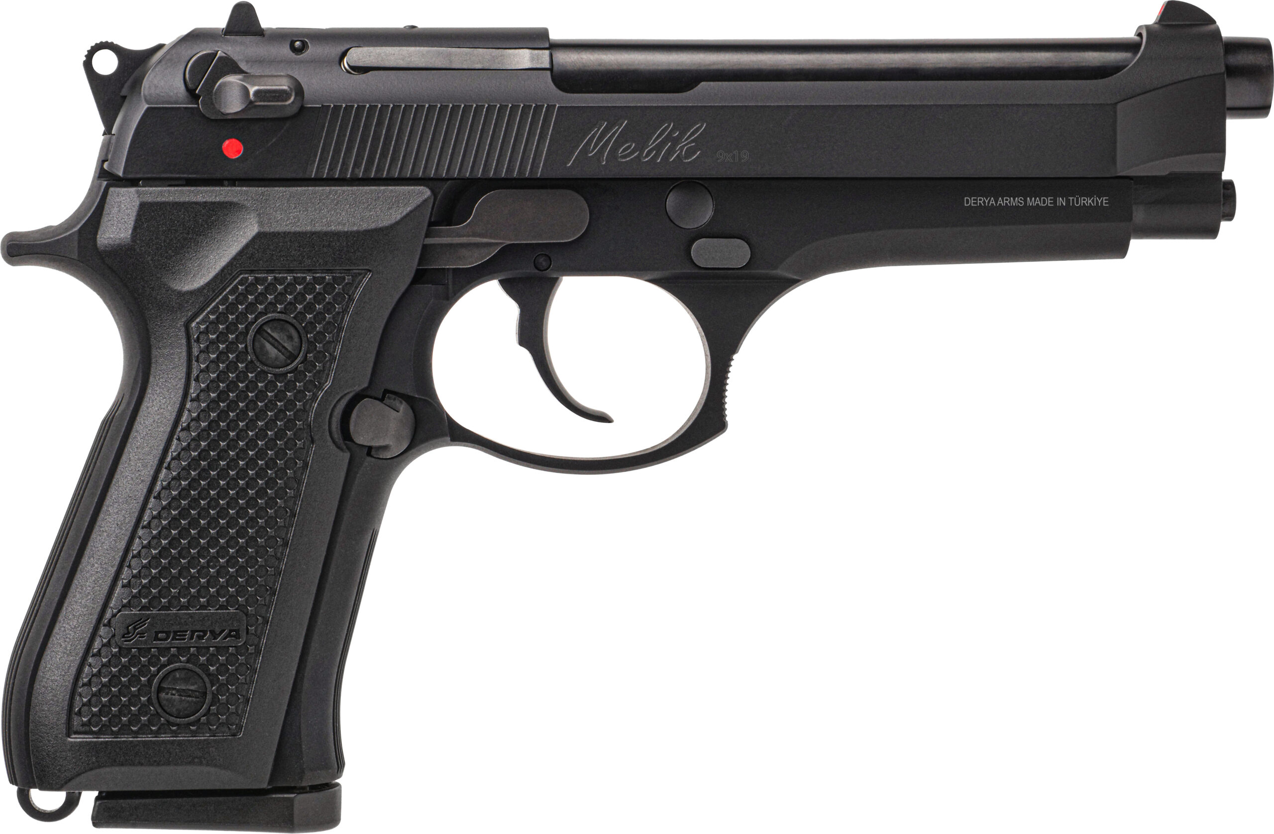 Derya Melik 15LMELIK9TR Pistol, 9mm Luger, 4.90″ Barrel, 15+1, DA/SA, Black Melonite, Aluminum Frame, Ambi Safety