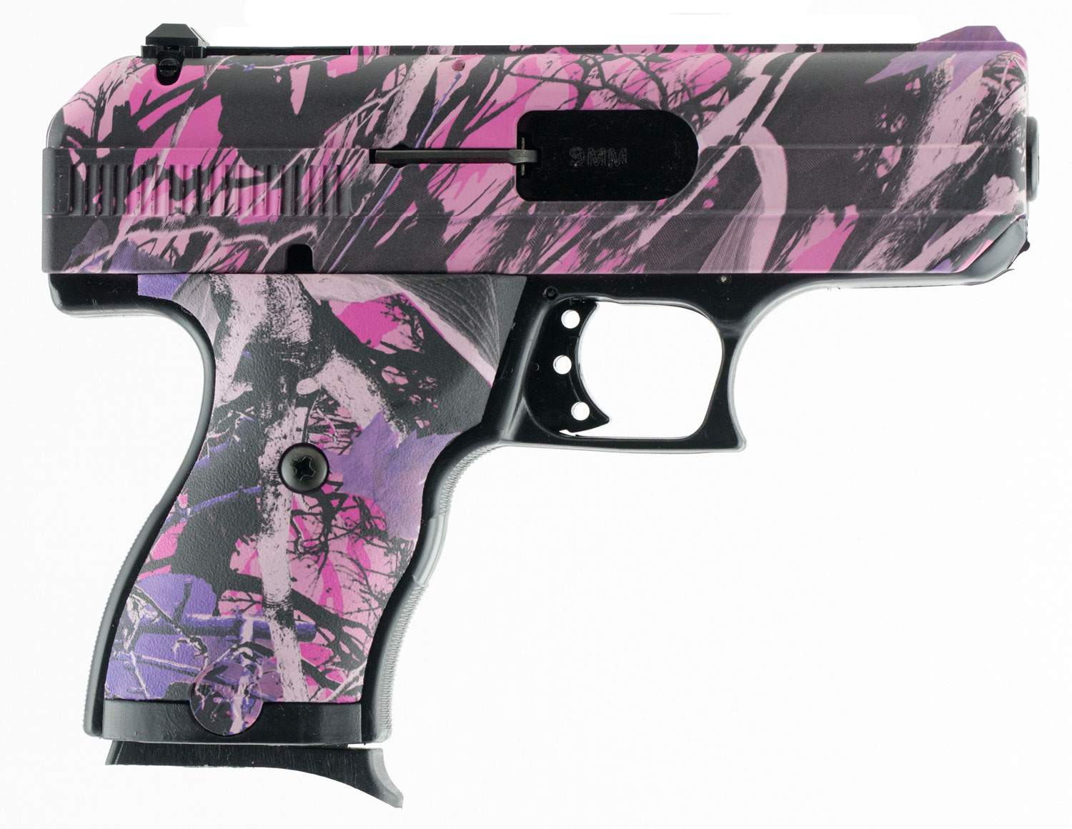 Hi-Point 916PI C9 9mm Luger 8+1, 3.50" Black Steel Barrel, Hydro-Dipped Pink Camo Serrated Steel Slide, Hydro-Dipped Pink Camo Polymer Frame & Grip - Ark-La-Tex Armory